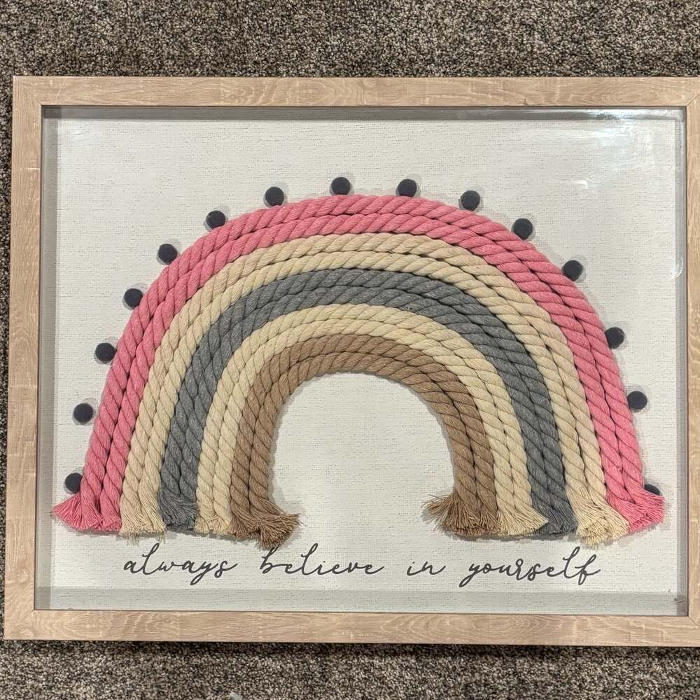Always Believe in Yourself Framed Macrame Rope Rainbow Wall Art